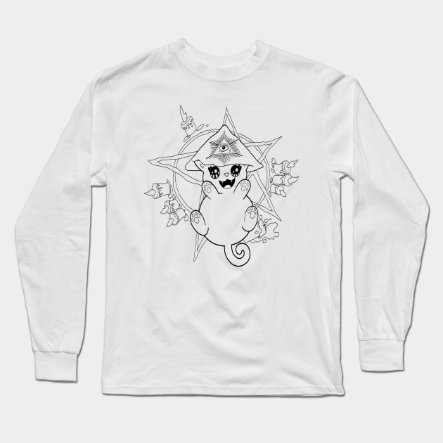 Aleister Meowley (Black and White Outline) Long Sleeve T-Shirt by OneEyedGuy